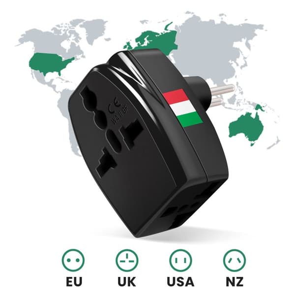 Reseadapter Typ L Italien 3 universella uttag Akashi Svart