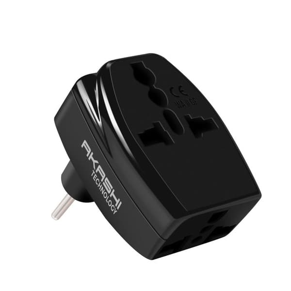 Reseadapter Typ L Italien 3 universella uttag Akashi Svart