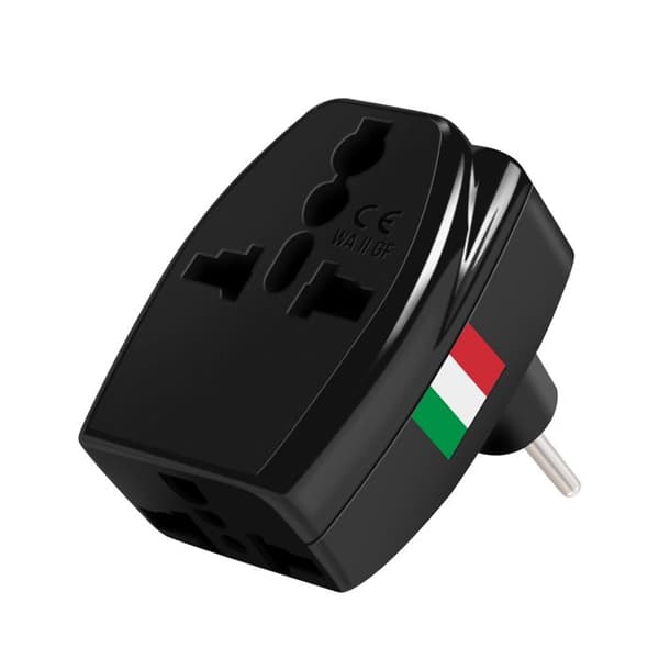 Reseadapter Typ L Italien 3 universella uttag Akashi Svart