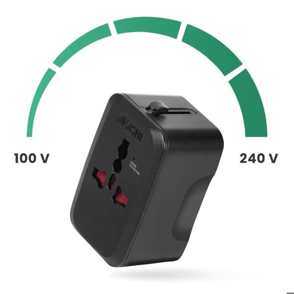 "Internationell Reseadapter US / UK / EU / AUS 1x Uttag Hona Akashi Svart"