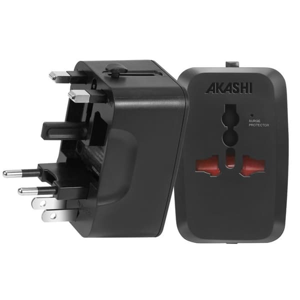 "Internationell Reseadapter US / UK / EU / AUS 1x Uttag Hona Akashi Svart"