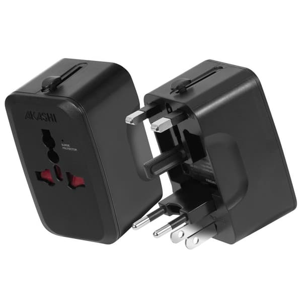 "Internationell Reseadapter US / UK / EU / AUS 1x Uttag Hona Akashi Svart"
