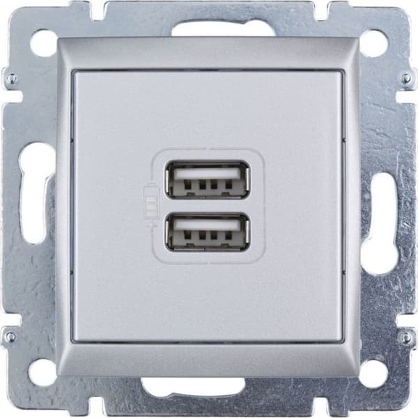 Legrand - 770270 - Vägguttag VALENA 2xUSB 5V 1500mA aluminium ()