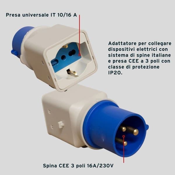 Brennenstuhl - 1081560 - CEE-adapter 3 poler 16 A/230 V, CEE-kontakt, Italiensk kontakt 10 A+16 A (IP 44)