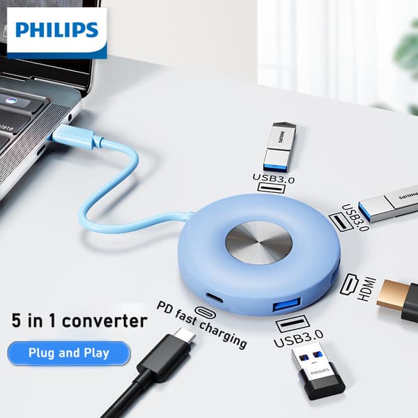 Philips typec, USB, HDMI splitter -moniliitäntäsovitin, joka sopii pöytätietokoneisiin, tabletteihin ja matkapuhelimiin