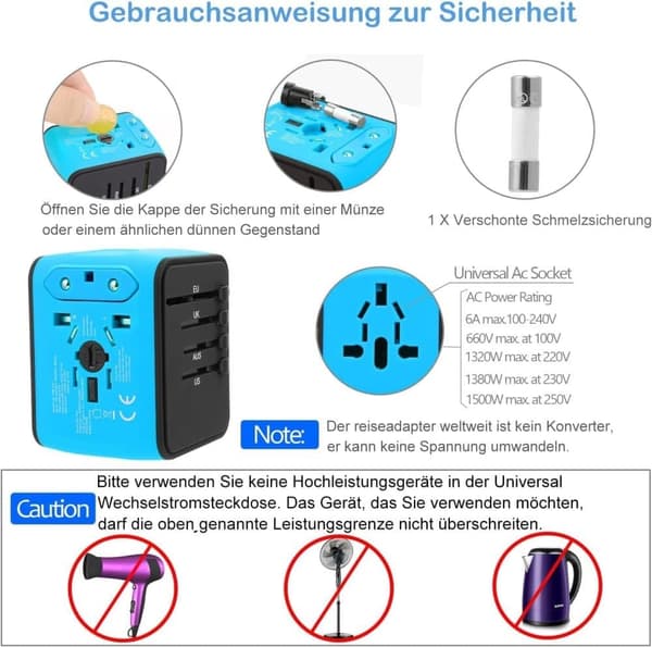 Lollanda Global Travel Adapter – Universal Multi-Country Plug Converter – 3 USB + 1 Type-C hurtigopladning – Kompakt og bærbar oplader
