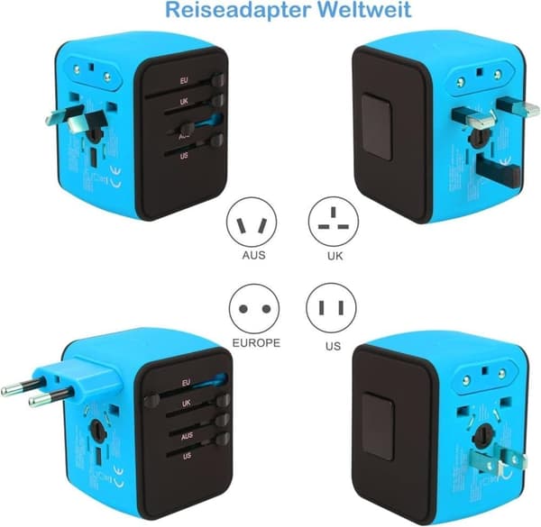 Lollanda Global Travel Adapter – Universal Multi-Country Plug Converter – 3 USB + 1 Type-C hurtigopladning – Kompakt og bærbar oplader