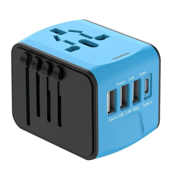 Lollanda Global Travel Adapter – Universal Multi-Country Plug Converter – 3 USB + 1 Type-C hurtigopladning – Kompakt og bærbar oplader