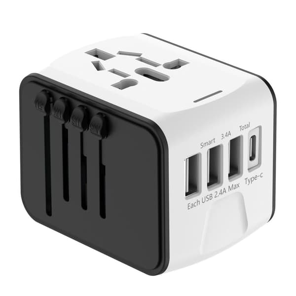 Lollanda Global Travel Adapter – Universal Multi-Country Plug Converter – 3 USB + 1 Type-C hurtigopladning – Kompakt og bærbar oplader