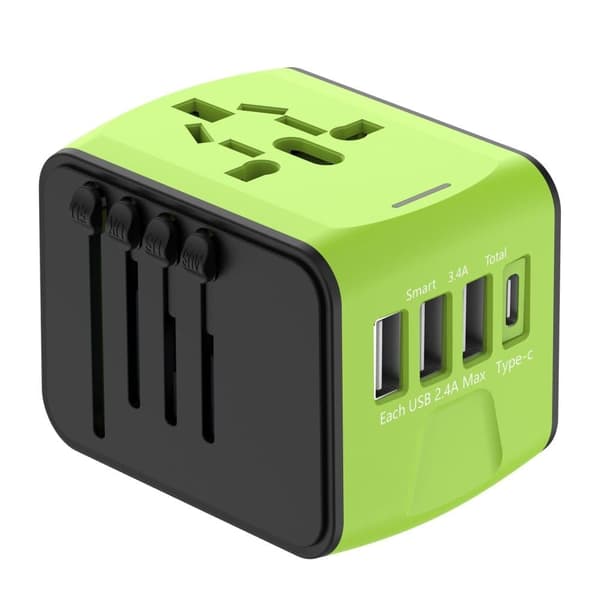 Lollanda Global Travel Adapter – Universal Multi-Country Plug Converter – 3 USB + 1 Type-C hurtigopladning – Kompakt og bærbar oplader