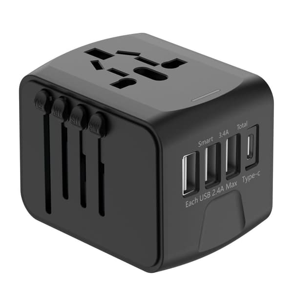 Lollanda Global Travel Adapter – Universal Multi-Country Plug Converter – 3 USB + 1 Type-C hurtigopladning – Kompakt og bærbar oplader