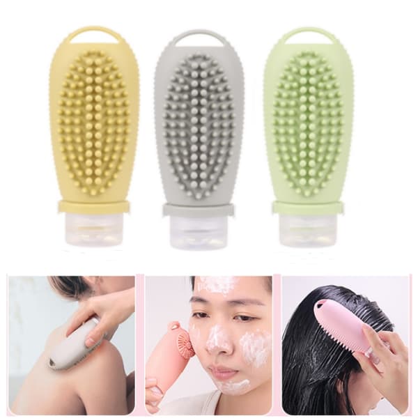 INF Silikone dispenserflaske med shampoo børste Gul+Grå+Græsfarve