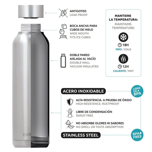 Quokka Solid - Ruostumattomasta teräksestä valmistettu lämpöpullo 630 ml (Sleek Rose Gold)