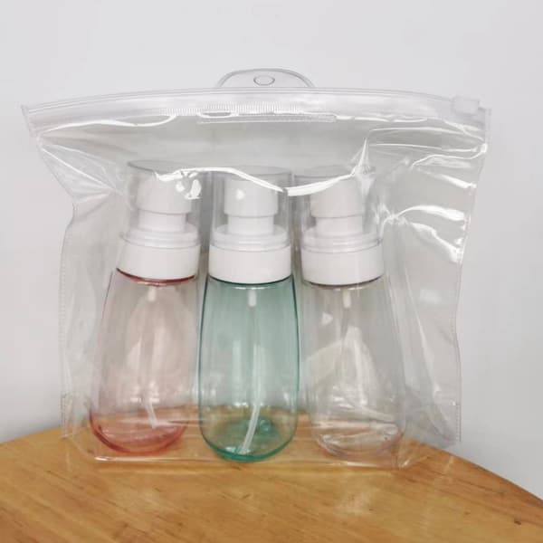 INF 3-pak 80 ml rejsesprayflasker med PVC-lynlåspose