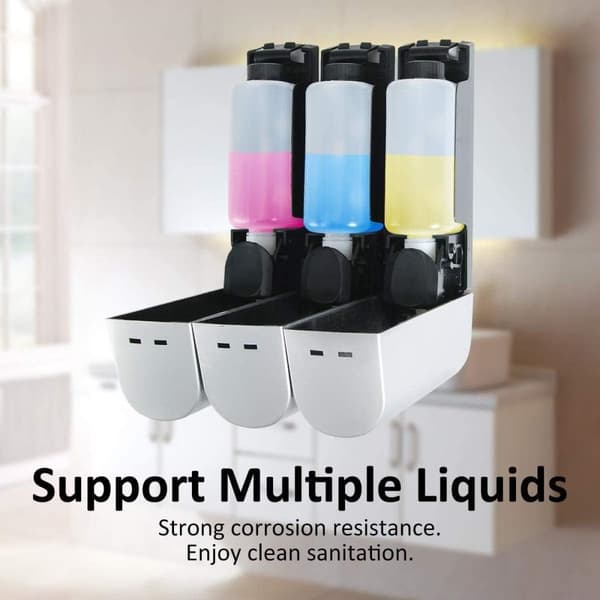 3 Pack Saippua-annostelija Shower Gel Shampoo Conditioner Wall Mount Hopeanvärinen