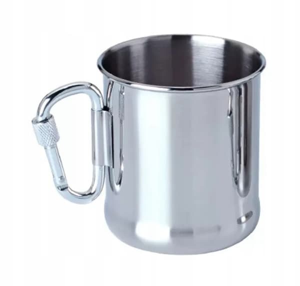 Rejsekrus i rustfrit stål med karabinhage 250 ml blank krom
