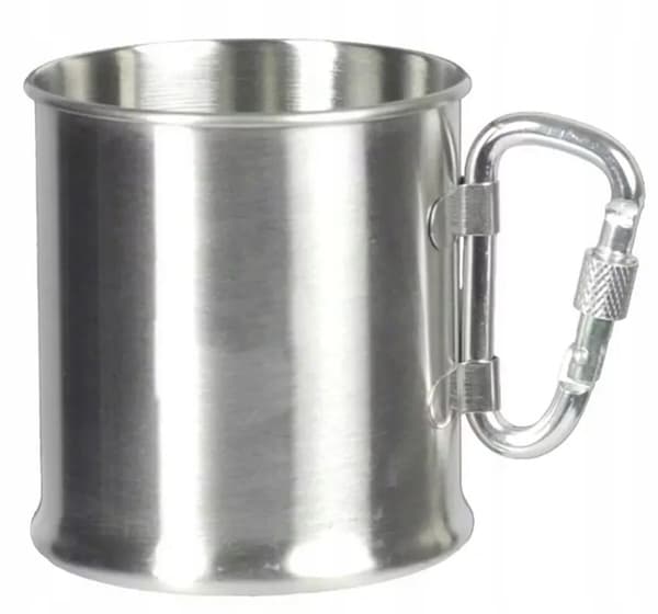 Rejsekrus i rustfrit stål med karabinhage 250 ml blank krom