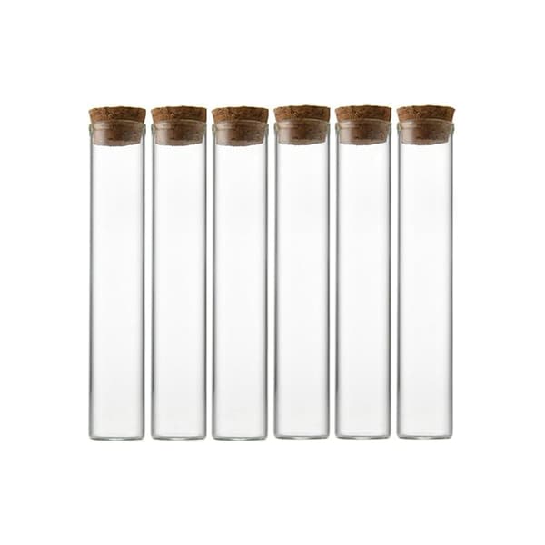 20 kpl 25 ml:n lasipulloja, -ampulleja, lasisia koeputkia korkilla, vuotamattomia, kosmeettisille eteerisille öljyille