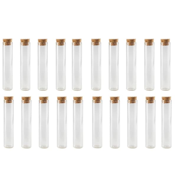 20 kpl 25 ml:n lasipulloja, -ampulleja, lasisia koeputkia korkilla, vuotamattomia, kosmeettisille eteerisille öljyille