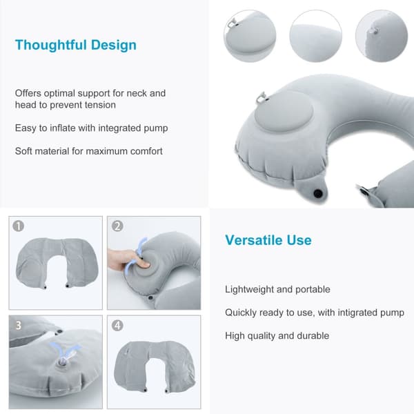 Näckkudde Resekudde Uppblåsbar nackkudde i GRÅ och ögonmask med öronproppar i ergonomisk form Perfekt för camping, utflykter, resor etc