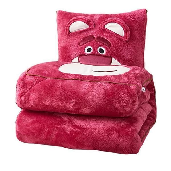 2 i 1 resefilt och kudde, mjuk plysch sofffilt, lätt täcke lämplig för bilar (105*145 cm, rosa)