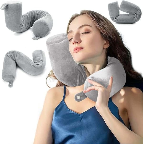 Resekudde, Memory Foam Nackkudde, Kan Vikas godtyckligt Sova i sidled (Grå)