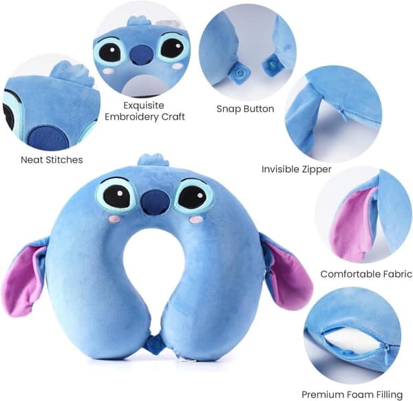 Stitch Blue Stitch -matkatyyny muistivaahdolla, Cartoon Disney -niskatyyny, kompakti lilo- ja ommelkaulatyyny retkeilyyn ja nukkumiseen