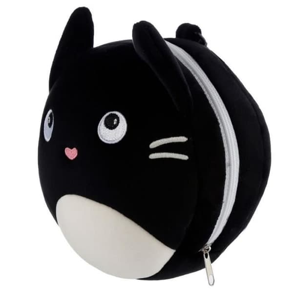 Restazz 2-i-1 plysch resekudde för katt med Puckator ögonmask - svart - 16,5x13,5x10,5 cm