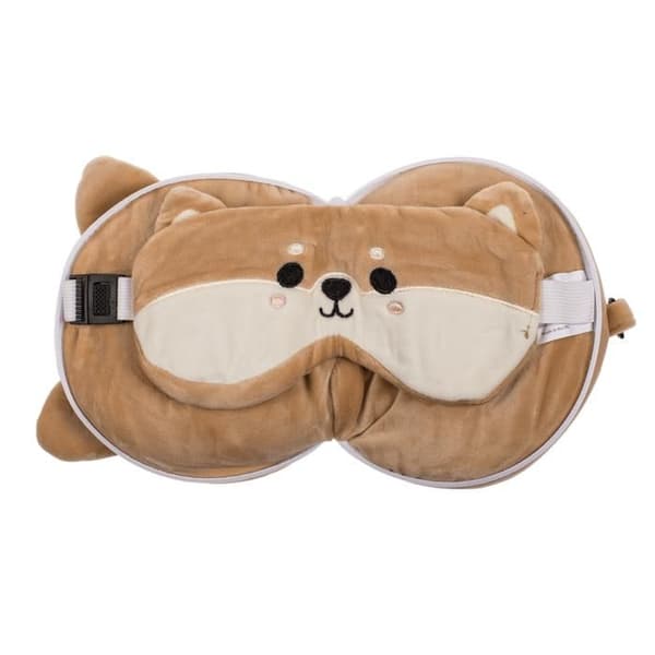 Resteazzz Plush Cutiemals Shiba Inu Dog Travel Kudde och ögonmask