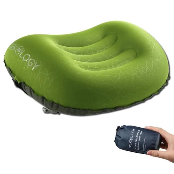 Trekology ALUFT 2.0 resekudde, uppblåsbar kudde för camping, hopfällbar, kompakt, ultralätt grön