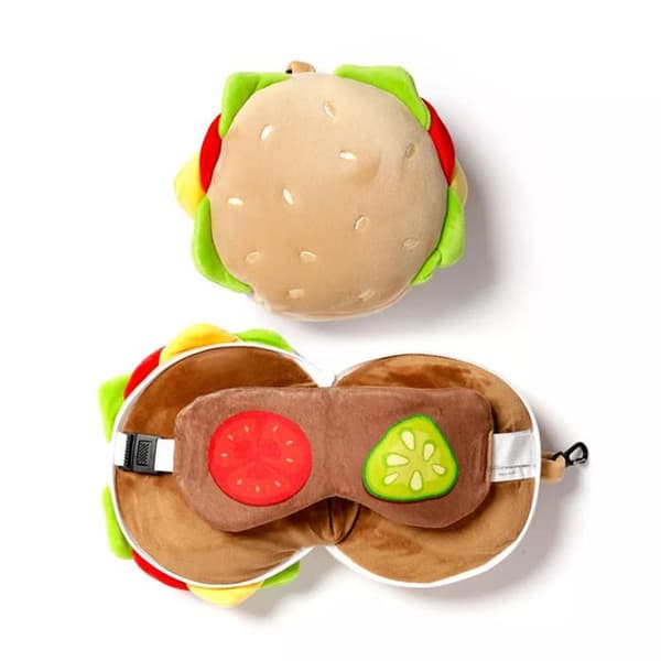 Resa kudde - Puckator - Hamburgare - 2-i-1 - Plush - Ögonmask inkluderad
