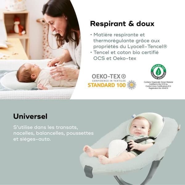 Babynackstöd - BABYMOOV - Cosyhead - Babymorfologi - Oeko-Tex-certifierad ekologisk bomull - Fresh Sage Green