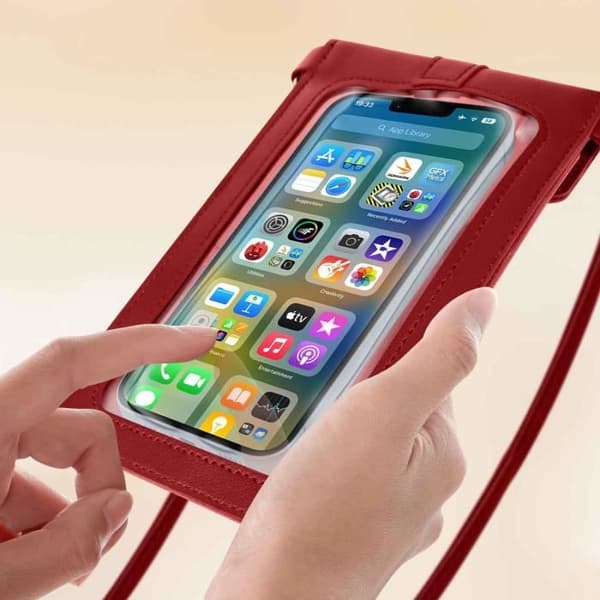 Smartphone-fickor - Universell - Röd - Syntetiskt läder - Taktile fönster - Justerbar rem
