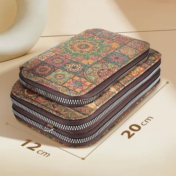 Korkpåse Axelrem Triple Zip Pocket Mandala mönster Flerfärgad
