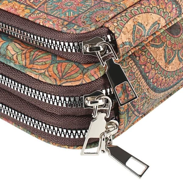 Korkpåse Axelrem Triple Zip Pocket Mandala mönster Flerfärgad