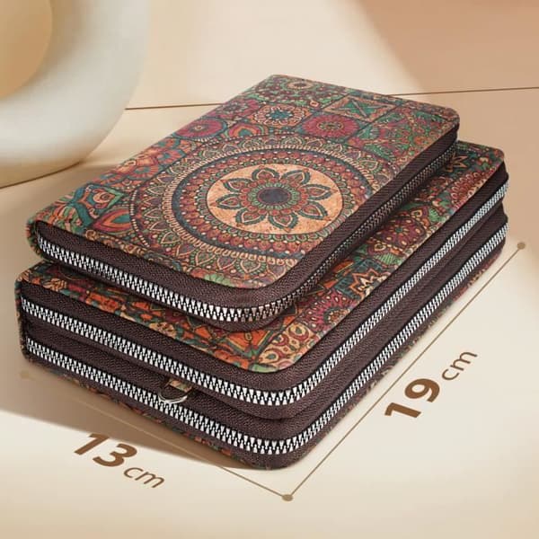 Korkpåse Axelrem Trippelficka Zip Square Edge Mandala Mönster Flerfärgad
