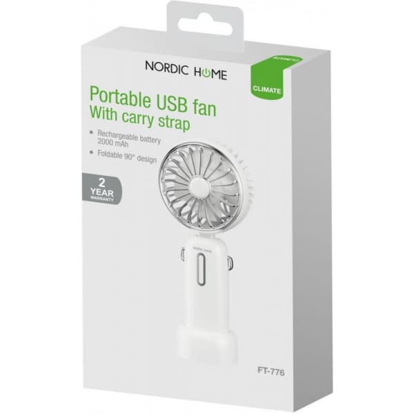 Nordic Home -kannettava tuuletin kantohihnalla, USB-C ladattava