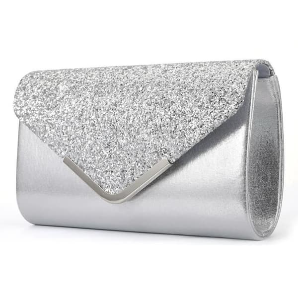 Silver Glitter Patent Evening Wedding Handväska Clutch för kvinnor