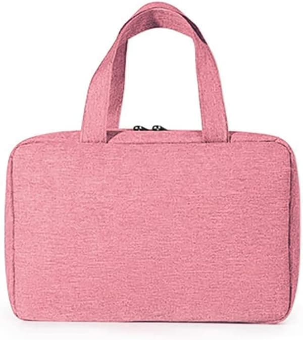 Rejsetaske, Folde Hængende Toilettaske, Makeup Taske med Håndtag og Krog - Pink / Grå
