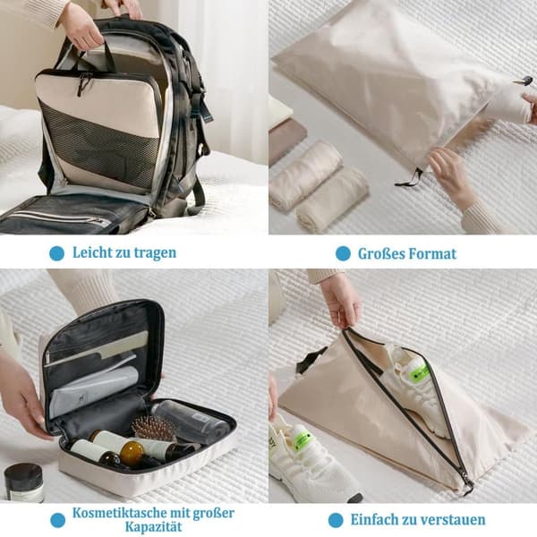Lollanda Organizer för resväska – 6-delars set med packkuber och påsar, kompressionspåsar för ryggsäck och resväska