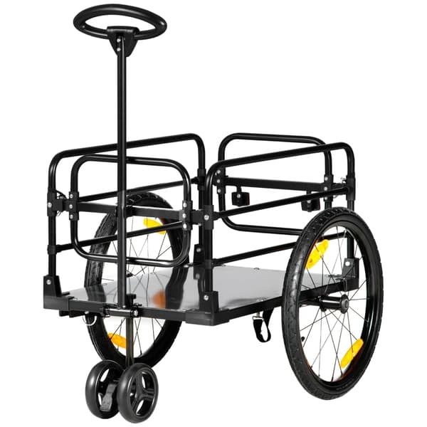 Rootz Bike Cargo Trailer - Håndvogn - Stålramme - Aftagelig Oxford taske - Store luftfyldte hjul - Reflekser - Sort+Gul - 130cm x 64cm x 103cm