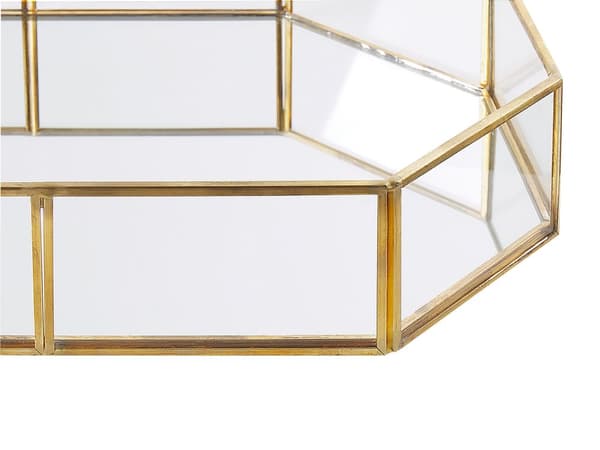 Serveringsbakke Guld Messing og Glas 32 x 22 cm Dekorativ Lille Bakke med Spejl Ottekantet form Accentstykke til Bloklys Stue Soveværelse
