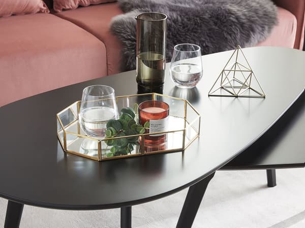 Serveringsbakke Guld Messing og Glas 32 x 22 cm Dekorativ Lille Bakke med Spejl Ottekantet form Accentstykke til Bloklys Stue Soveværelse