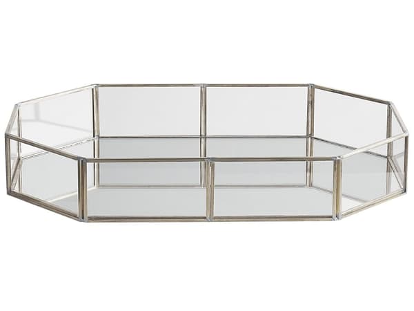 Serveringsbakke Guld Stål og Transparent Glas 32 x 22 cm Dekorativ Lille Bakke i Ottekantet form Accentstykke til Bloklys Stue Soveværelse