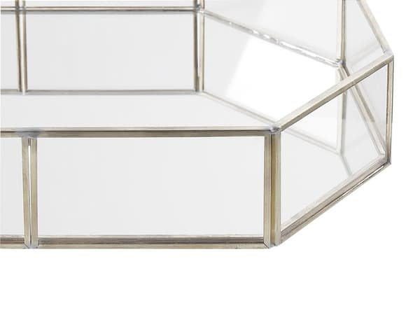 Serveringsbakke Guld Stål og Transparent Glas 32 x 22 cm Dekorativ Lille Bakke i Ottekantet form Accentstykke til Bloklys Stue Soveværelse