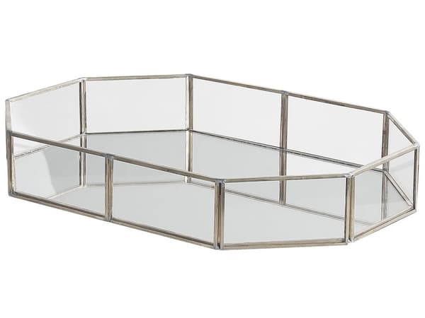 Serveringsbakke Guld Stål og Transparent Glas 32 x 22 cm Dekorativ Lille Bakke i Ottekantet form Accentstykke til Bloklys Stue Soveværelse