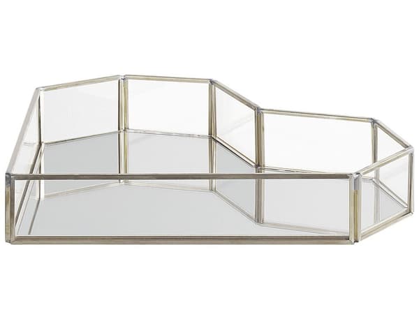 Spejlbakke Sølv Rustfrit Stål og Glas 28 x 20 cm Hjerte Formet Serveringsbakke Transparent Tilbehør Stuen Dekorationsbakke til Bloklys