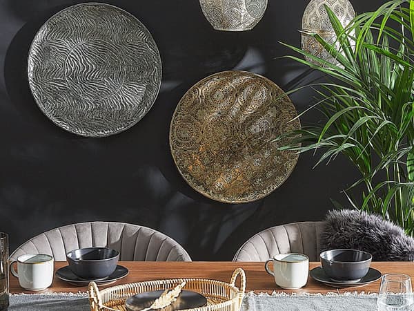 Dekorativ Bakke Sølv Metal Rund 49 cm Retro Glamourøs Stil