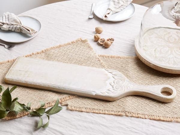 Dekorativ bakke lys mangotræ 62 x 14 cm håndlavet struktureret rektangulær rustik