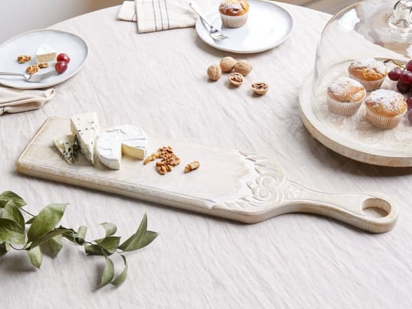 Dekorativ bakke lys mangotræ 62 x 14 cm håndlavet struktureret rektangulær rustik